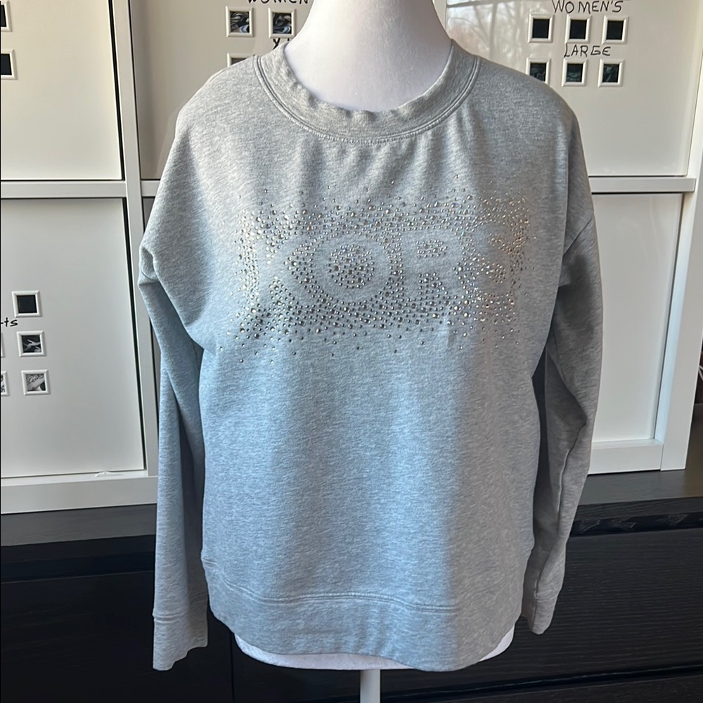 Michael Kors Gray Rhinestone Studded KORS Logo Sweatshirt - Size Small